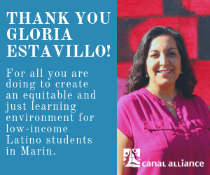 Gloria Estavillo with thank you message for her work as Director of Education at Canal Alliance