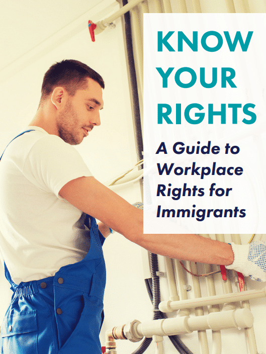 Know your rights brochure cover with title and person working